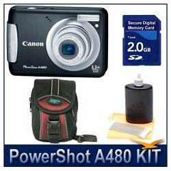 Canon PowerShot A480 Digital Camera , 10.0 Megapixel, 3.3x Optical Zoom, 2.5 Inch LCD Display, Face Detection AF/AE, Motion Detection Technology, Mini Digital Camera Deluxe Carrying Case, 2GB SD Memory Card, 3pc. Lens Cleaning Kit