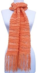 Handmade Lightweight and Soft Acrylic Thin Scarf - Pure Apricot-melon (100% Knitted By Hand/extra Long)