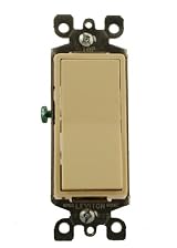 15 Amp 120/277 Volt, Decora Rocker Lighted Handle, Illuminated Off Single-Pole AC Quiet Switch, Residential Grade, Grounding, White/Ivory/Light Almond, 5611-2
