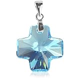 20mm Aquamarine Aqua Swarovski Cross Crystal 6866 w 18K White Gold Plated Bail Pendant (2050)