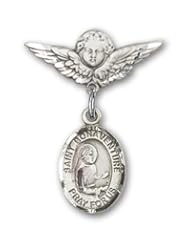Sterling Silver Baby Badge with St. Bonaventure Charm and Angel with Wings Badge Pin