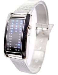 Eioo New Fashion Men Women,s 29 Flash Blue LED Digital Sport Metal Band Watch White