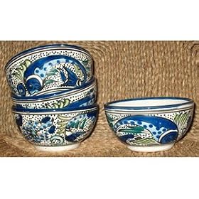 Le Souk Ceramique AF-33 Aqua Fish Soup and Cereal Bowls Set of 4