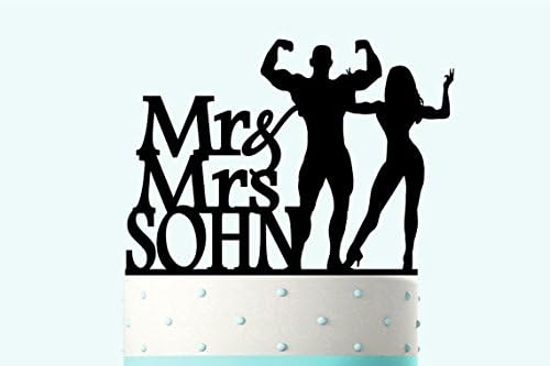 Custom Family Name Wedding Cake Topper Silhouette Groom and Bride, Acrylic Cake Topper Couple Fitness Hero. Mrs&amp;Mr Rustic Wedding Cake Topper.