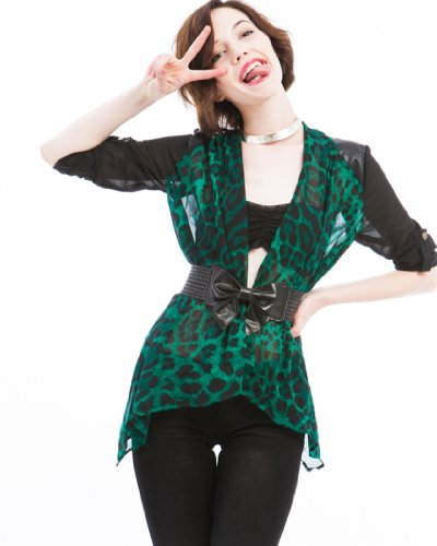 MOD Luv Women's Cheetah Cardigan Shirt Green S(L10245JL)