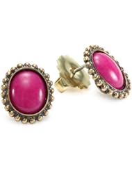 Sorrelli "Hibiscus" Oval Fuchsia Jade Surrounded By Ball Chain Earrings