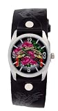 Vintage Ink #VI-W50 Women's Tattoo Inspired Wide Leather Strap Watch