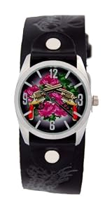 Vintage Ink #VI-W50 Women's Tattoo Inspired Wide Leather Strap Watch
