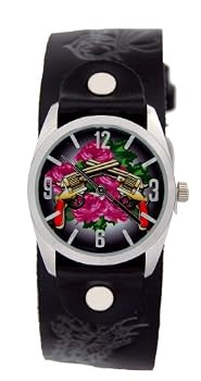 Vintage Ink #VI-W50 Women's Tattoo Inspired Wide Leather Strap Watch
