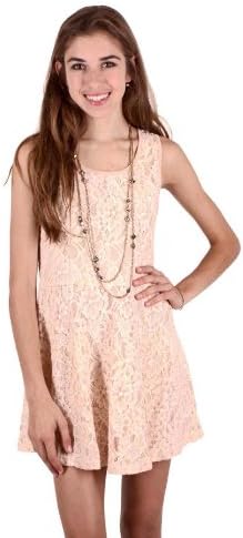 Urban Identity Women's Lace Fit and Flare Sleeveless Dress(DRS-CAS,BEG-S)