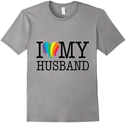 Men's Rainbow Heart I Love My Husband T-Shirt Gay Pride Apparel Large Slate