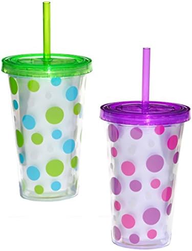 17.5 Oz. Festive Luau Insulated Plastic Iced Coffee Tea Tumblers Travel Cup with Lid & Straw Set of 2 (Color2)