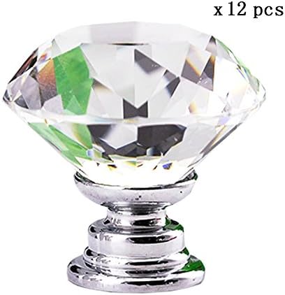 Comsmart 12PCS Diameter 30mm Clear Diamond shape Crystal Glass Knob Cabinet Drawer Door Pull Handle