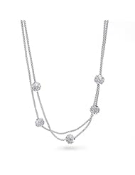 Bling Jewelry Sterling Pave CZ Ball Double Strand Coreana Popcorn Chain Necklace