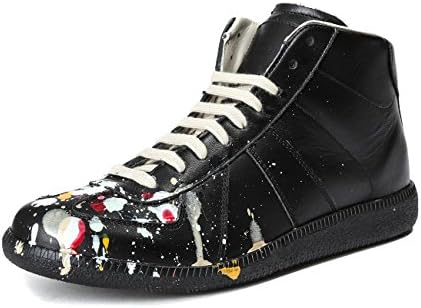 Martin Margiela Men's Paint Splattered Black High Top Sneakers 41 Black