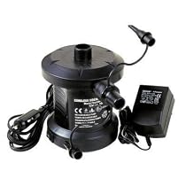 AIR PUMP FOR AIRBEDS AND INFLATABLES 240v & 12v CORDLESS RECHARGEABLE MAINS AND 12 VOLT INFLATER AIRPUMP WITH 3 PIN UK MAINS PLUS 2 PIN EURO PLUG AND CAR ADAPTOR.