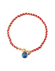 Kabbalah Red String Bracelet woven in Gold with Blue Lucky Eye Charm