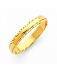 14k Yellow Gold 3mm Plain Milgrain Wedding Ring Ring for Men & Women (size 4... by 