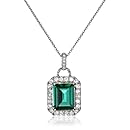Sterling Silver Created Emerald with Created White Sapphire and Diamond Pendant Necklace, 18"