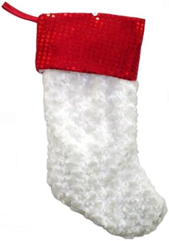 18 Inch Soft White Circle Fur and Red Sequin Cuff St. Nick Christmas Stocking