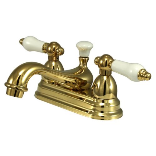Kingston Brass KS3602PL Restoration 4-Inch Centerset Lavatory Faucet with Porcelain Lever Handle, Polished Brass (Not CA/VT Compliant)