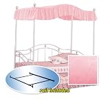 Bubblegum Pink Fantasy Eyelet Canopy Set White Metal Twin Day Bed Day Bed and Mattress Rails Set