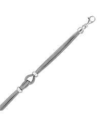 Sterling Silver Rhodium Plated Loop Design Multi Strand Wheat Chain Bracelet