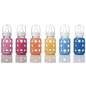 4 oz Babylife WeeGo BPA Free Baby Glass Bottle with Non Slip Sleeve and Stage 1 Nipple - 2 Pack