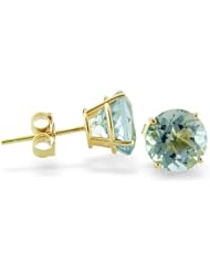14k Yellow Gold 7mm Round Aquamarine Stud Earrings