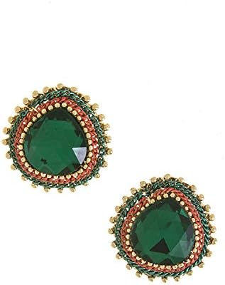 CONTEMPO COUTURE FACETED JEWEL STUDDED CLIP EARRINGS (Green)