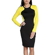 Knit Zig Zag Long Sleeves Lace Colorblocking Bodycon Dress/Midi Dress 