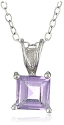 Sterling Silver 6mm Square-Cut Gemstone Pendant Necklace, 18"