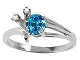 0.69 cts Genuine Blue Topaz and Diamond Ring - 14kt White or Yellow Gold