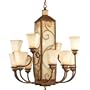 Progress Lighting P4474-122 Twelve-Light, Two-Tier Chandelier with Vintage Parchment Glass and Iron Scroll Details, Aged Copper with Pietra accents