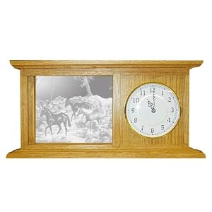 Oak Desk Top Clock With Quarter Horse Etched Mirror - Quarter Horse Decor - Unique Quarter...