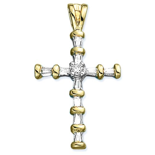14K Yellow Gold 1/4 ct. Diamond Cross Pendant with Chain