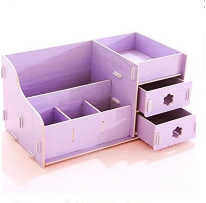 UQueen Fashion Creative Wooden DIY Double Drawer Cosmetic Make up Removable Collection Organizer Jewelry Storage Box Cute Lovely Romantic Desktop Finishing Box for Bedroom(Purple)