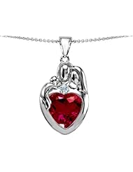 Original Star K (tm) Large Loving Mother Father With Child Family Pendant With 12mm Heart Created Ruby in .925 Sterling Silver