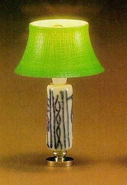 Miniature Blue Table Lamp with a Green Shade