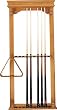 Oak-stained 10-cue wall rack with triangle hook. - Billiards Equipment