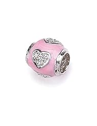 Zable(tm) Sterling Silver Pink Enamel with CZ Heart Bead / Charm