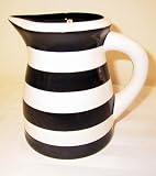 Ronnie's Terramoto Ceramic, Medium Pitcher 1.5 Quart, Pearl Black Wide Stripes