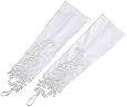 WAWO White Flowers Bridal Gloves Fingerless Satin Lace Pearl Wedding Party Prom