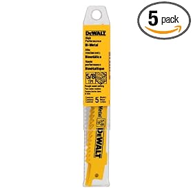 DEWALT DW4849 12-Inch 5/8TPI Taper Back Bi-Metal Reciprocating Saw Blade - 5 Pack