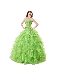  Beaded Lace-Up Sequined Crystal Organza/Satin Sweetheart  Ball Gown Quinceanera Dress 