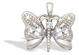 14K White Gold Genuine Pear White Topaz and Diamond Butterfly Pendant