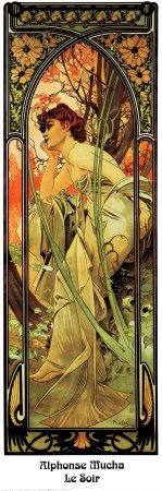Evening Art Poster Print by Alphonse Mucha, 12x36
