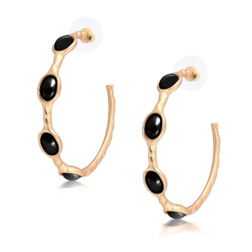 Bling Jewelry Black Enamel Bamboo Matte Gold Hoop Earrings