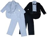 Boys' Black or White Tuxedo Set with Tails, Cumberbund and Bow Tie