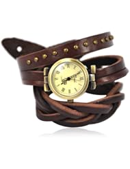 ZLYC Ladies Womens BADE Leather Wrap Around Bracelet Wrist Quartz Watch Brown